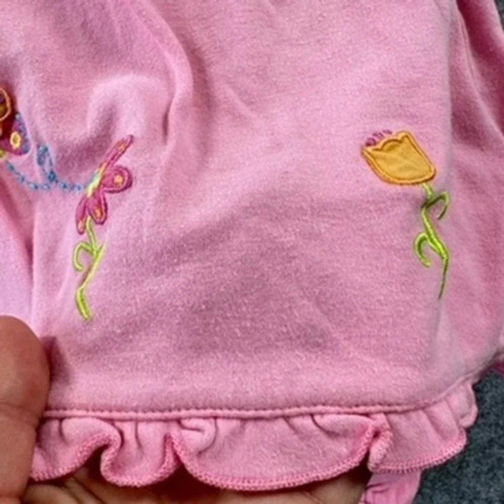 Okie Dokie Pink Butterfly Flower‎ Embroidered Ruffle Top Bloomers Set Adorable